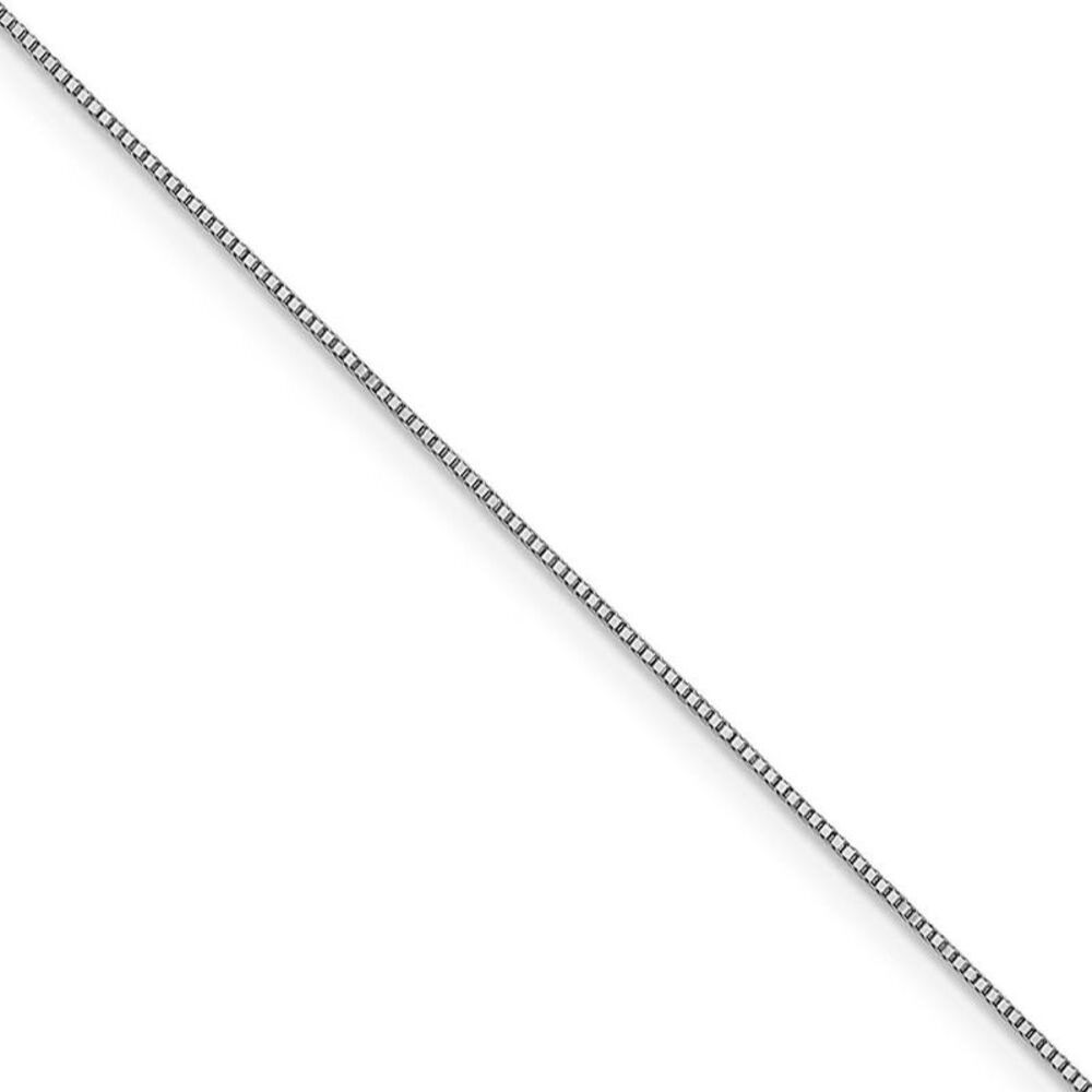0.7mm 14k White Gold Solid Box Chain Lobster Clasp Necklace, 24 Inch